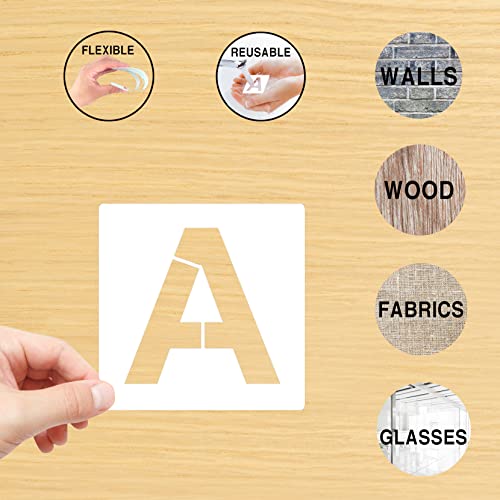 Letter Stencils Kit 1.5 Inch, Reusable Plastic Letters and Numbers Interlocking Stencil Set 62 Pcs, Plastic Stencils for Wood Signs, Wall, Fabric, Chalkboard, Signage, DIY School Projects - color: 1.5 inch