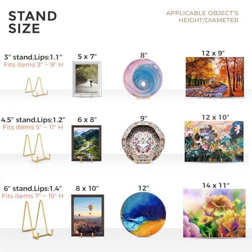 TR-LIFE Plate Stands for Display - 6 Inch Plate Holder Display Stand + Metal Frame Holder Stand for Picture, Decorative Plate, Photo Easel, Tabletop Art (Gold 2 Pack) - size: 6 Inch