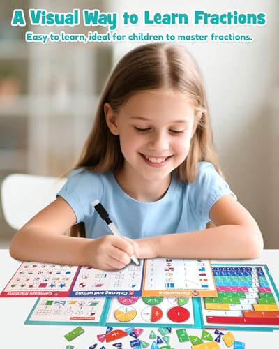 Magnetic Fraction Educational Puzzle, Magnetic Fraction Demonstration Book with Fraction Tiles & Circles, Montessori Fraction Manipulatives for Elementary School, Maths Learning Toys for Kids - color: Turquoise (8.86 X 7.09 In)