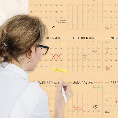 GuassLee Large Yearly Wall Calendar 2026-2027, Full Year Calendar One Page, Jun 2026- May -2027, Annual Wall Calendar 2027, 24"X 48" 12-Month Calendar Wall with Stickers - color: Jun Brown