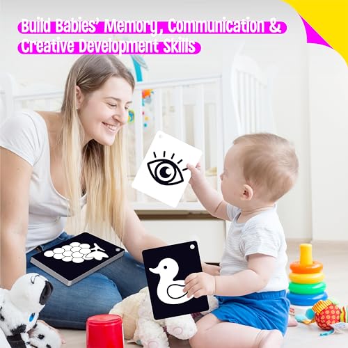50PCS High Contrast Baby Flashcards, 100 Pages Black & White Visual Stimulus Flash Cards, Brain Development Cards Set Montessori Sensory Toys for Infants Newborn Boy Girl Baby Tummy Time (0-3 Months) - style: Baby Flashcards