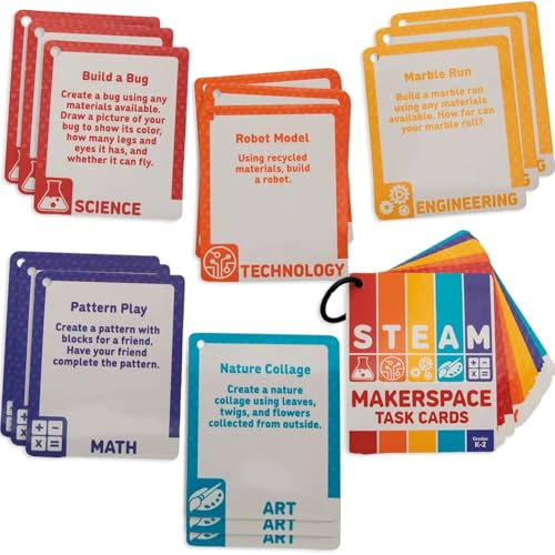 4 1/2" x 5 1/2" Grades K-2 STEM Makerspace Laminated Cardstock Task Cards on Ring