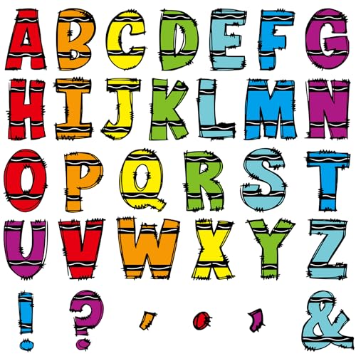 150 PCS Large 6" Bulletin Board Letters Set, Colorful Crayon Themed Classroom Alphabet Cutout Letter for Bulletin Board Display Home School, A Great Helper to Inspire Students' Learning Interest - style: Colorful Crayon