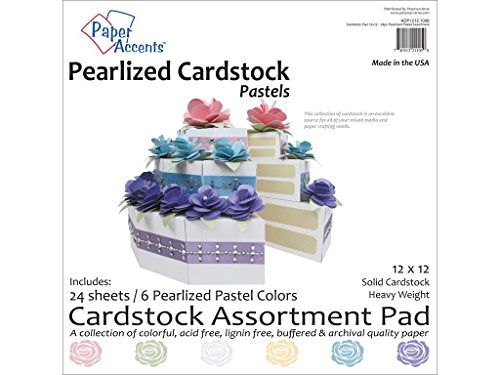 Paper Accents 12x12 Cardstock Pad, Pastel Pearlized Assortment, 24 Sheets, Heavyweight Textured Solid Core Paper, Scrapbooking, Card Making, Crafts, DIY Projects, School Supplies, Art Projects - color: Pastel Pearlized