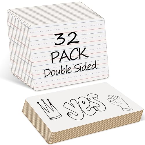 JUSTPAT 32 Pack Dry Erase Boards, 9"x12" Double Sided Small Whiteboards with Lines for Kids, Education Teacher Classroom Bulk, Mini Portable Drawing Writing White Boards Lined Lapboards for Students
