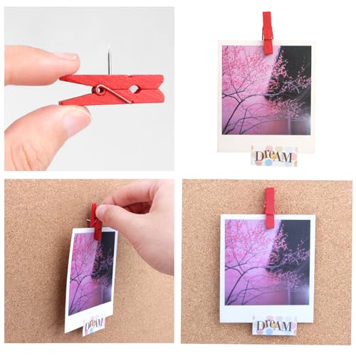 Wooden Push Pin Clips 50 Pcs, Pins Clips Creative Paper Clips with Pins for Cork Board and Photo Wall No Holes for The Paper