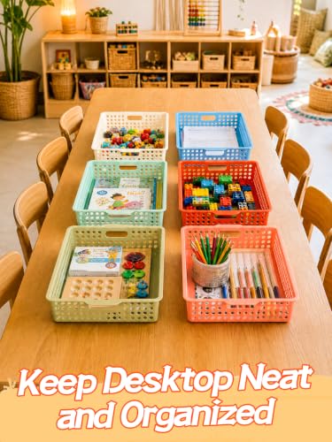 6 Pcs Thick Durable Turn in Trays Classroom - 14.2" X 10.5" Fits A4/ Letter Papers Organizer Storage Bins, Plastic Baskets for School Teachers Organization Boho Classroom Supplies