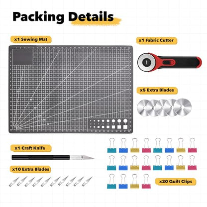 Mandala Crafts Self-Healing Cutting Mat Set – 24" x 36" A1 Black Gray Double-Sided 5-Ply Mat with Fabric Cutter, Quilt Ruler & Craft Knife for Sewing, Quilting, Leather & Scrapbooking - color: Black Combo, size: 24 x 36 Inches Mat Combo