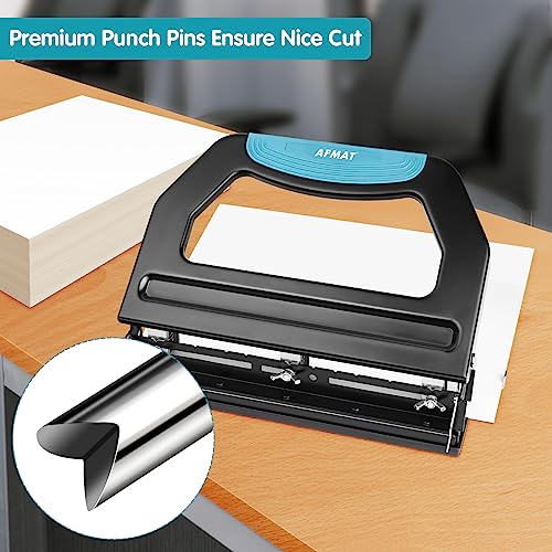 AFMAT 3 Hole Punch Heavy Duty, 9/32" Holes, 50-Sheet Hole Puncher 3 Ring, 50% Reduced Effort, Adjustable Two & Three Hole Punch, Metal Paper Puncher w/Large Chip Tray, Metal Paper Guide, Black, HP18 - color: Black