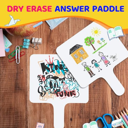 50 Pcs Dry Erase Answer Paddle 7 x 9 Inch Handheld Wooden White Board Double Sided Dry Erase Small Whiteboards for Students Classroom Games Party Auction Paddles for Bidding Meeting Voting (50)
