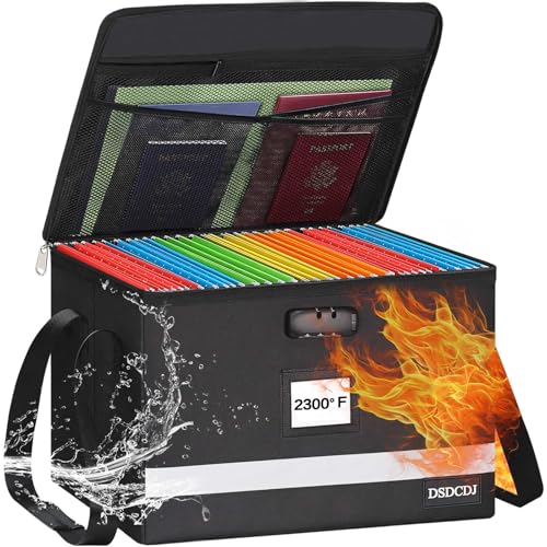 Fireproof File Box with Lock, Upgraded Fireproof Document Box with Reflective Strip, Portable File Organizer Filing Cabinet with Handle for Hanging Letter/Legal Folder, 15.5" x 12.3" x 10.5" | Fireproof - size: 15.5" x 12.3" x 10.5", style: Black1 Pack-23