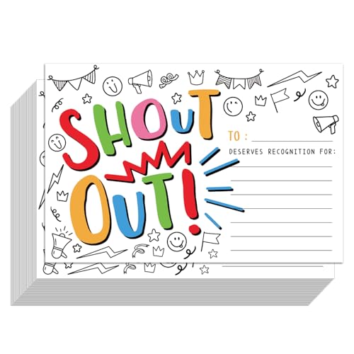 120Pcs Doodle Shout Out Cards for Employees Office Staff Teachers Students Coworkers Positive Appreciation and Recognition Reward Cards Encouragement Card for School or Work Bulletin Boards 6x4 in