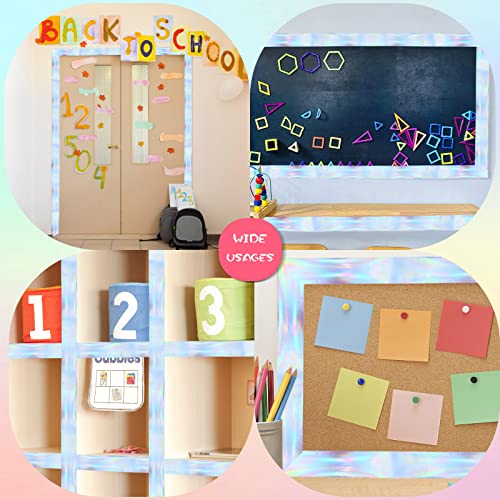 99 Feet Iridescent Bulletin Board Borders Holographic Straight Rolled Border Trim Classroom Decorations for Iridescent Birthday Wedding Back to School Party Decorations Supplies,3 Rolls - style: Iridescent