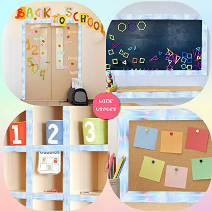 99 Feet Iridescent Bulletin Board Borders Holographic Straight Rolled Border Trim Classroom Decorations for Iridescent Birthday Wedding Back to School Party Decorations Supplies,3 Rolls - style: Iridescent
