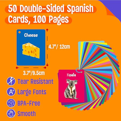50 PCS Early Learning Flashcards, 7 in 1 Double Sided Cards- Alphabet, Numbers, Foods, Animals, Shapes, Colors with 2 Reclosable Rings, Learning Tool for Pre-K Kindergarten Toddlers - style: Early Learning Flashcards
