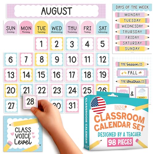 Classroom Calendar Set Bulletin Board Decor – 98 pcs School Calendar for Classroom Elementary & Preschool, Bulletin Board Decorations with Weather Chart & Seasons, Pastel Teacher Must Haves - color: Pastel