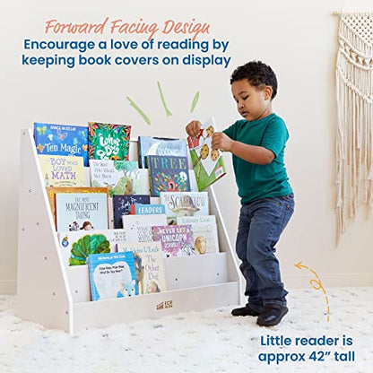 ECR4Kids Single-Sided Wooden Book Display, Montessori Furniture, White Wash - color: White Wash