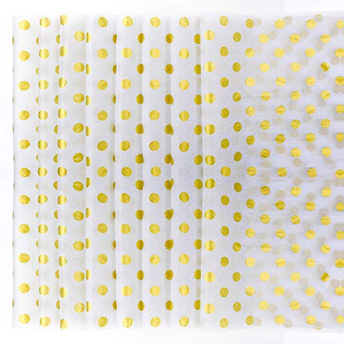 Teemico 50 Sheets Polka Dots Tissue Paper Gold Foil Dot Wrapping Paper Metallic Wrapping Tissue Paper Polka Dot Gift Bags Wrapping Paper, 20x 28 inches