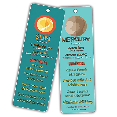 Creanoso Planets and Universe Fun Facts Bookmark Cards(12-Pack) - Solar System and Galaxy Learning Pack - Excellent Party Favors Teacher Classroom Reading Rewards and Incentive Gifts