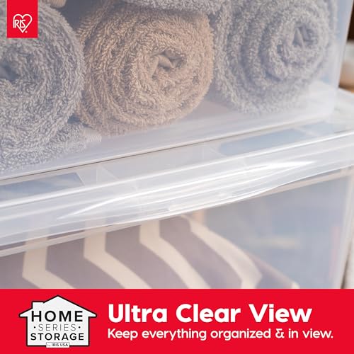 IRIS USA 6-Pack Storage Bins with Lids, 58 Quart, Clear Stackable Containers Box Organize Shoes Closet Shelves Clothes Blankets Towels - BPA-Free Plastic - size: 58 Qt, style: 6 Pack