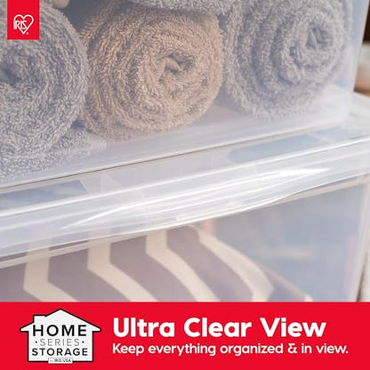 IRIS USA 6-Pack Storage Bins with Lids, 58 Quart, Clear Stackable Containers Box Organize Shoes Closet Shelves Clothes Blankets Towels - BPA-Free Plastic - size: 58 Qt, style: 6 Pack
