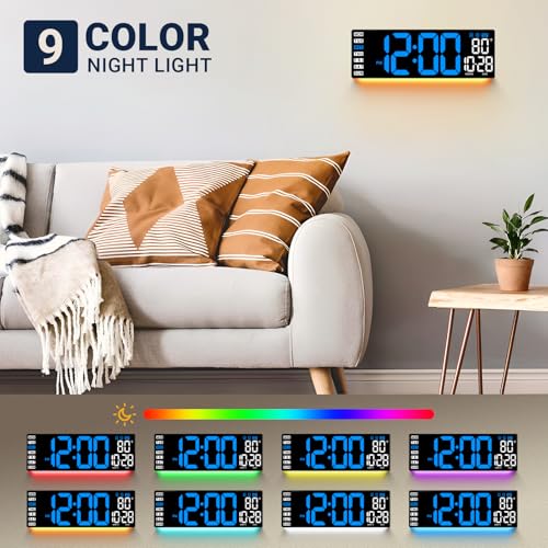 16.5" Large Digital Wall Clock with Remote Control, Auto-Dimming LED Display with Date Temp, Big Number Wall Mount Decor Clock for Seniors, Classroom, Dorm, Home, Office, Gym Blue