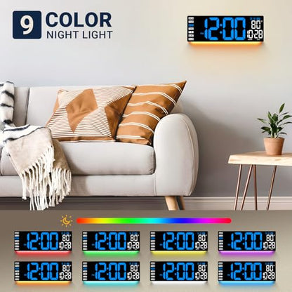 16.5" Large Digital Wall Clock with Remote Control, Auto-Dimming LED Display with Date Temp, Big Number Wall Mount Decor Clock for Seniors, Classroom, Dorm, Home, Office, Gym Blue