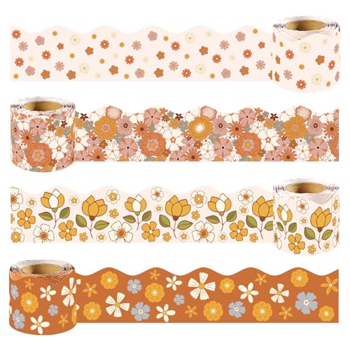 Groovy Bulletin Board Borders, 144Ft Retro Classroom Decorations Flower Bulletin Board Trim for Teacher Back to School Supplies Classroom Wall Door Decor, 4 Rolls - color: Retro, size: 144 Ft