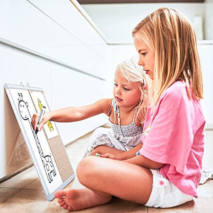 Magnetic White Board and Cork Board Combo, 24 X 18 inches Whiteboard Bulletin Combination Board, Wall Mounted Dry Erase Message Board for Home, School and Office - size: 24 x 18 inch