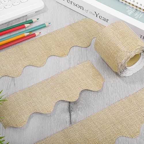 Aodaer 65.5 Feet Burlap Bulletin Board Borders Scalloped Border Trims Back to School Bulletin Board Decorations for School Classroom Wall Decor - style: Burlap