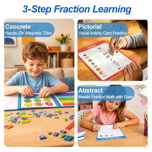 Magnetic Fraction Playbook, Magnetic Fraction Educational Puzzle & Homeschooling Math Manipulatives for 3rd to 5th Graders to Turn Abstract 1/2 or 1/4 into Visual Fruit Slices &Boost Early Math Skills