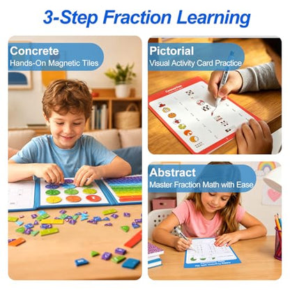 Magnetic Fraction Playbook, Magnetic Fraction Educational Puzzle & Homeschooling Math Manipulatives for 3rd to 5th Graders to Turn Abstract 1/2 or 1/4 into Visual Fruit Slices &Boost Early Math Skills