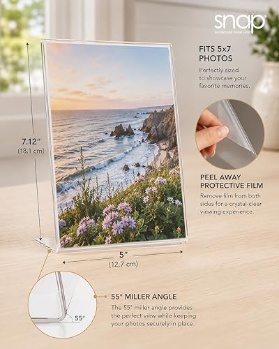 Snap 5x7 Clear Picture Frame 12 Pack: Frameless L-Shape Desktop Stand, Photo Frame and Sign Holder, Clear Acrylic Style Tabletop Display, 5 x 7 - size: 7" x 5"