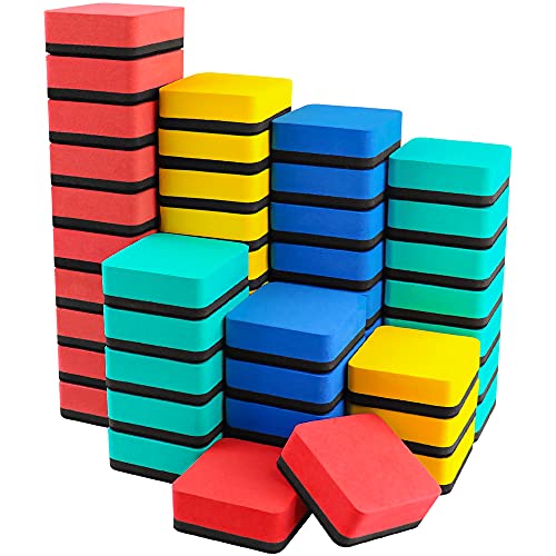 Dry Erase Erasers, 48 Pack Magnetic Whiteboard Dry Eraser Chalkboard Cleaner Board Wiper for Kids, Student, Classroom, Teacher Supplies, Home and Office (4-Color, 2 x 2 x 0.79 Inch) - color: Square/4-color