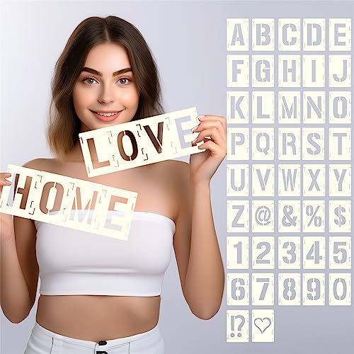 42pcs Traceable Interlocking Stencil Template Set, 4 Inch Reusable Letter Stencils for Painting, Alphabet Numbers and Symbols for Bullet Journal Canvas Rock Sign Wall Art Fabric Chalkboard - style: 4 Inch
