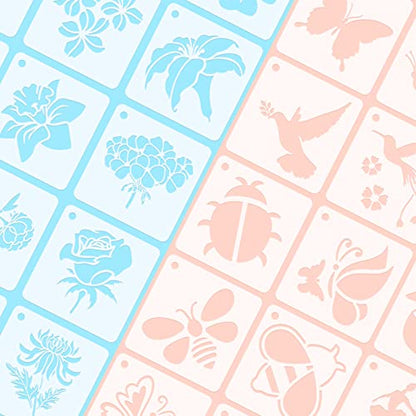 Augshy 56 Pack Flower Stencils for Wood, Butterfly & Bird Stencils for Wall & Floor Decor DIY Rock Dot Painting Art Projects (3inch) - style: Flowering Plants