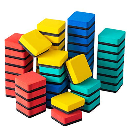 Favourde 48 Pack Magnetic Whiteboard Dry Erase Erasers Chalkboard Cleansers for Classroom, Home and Office (4-Color, 1.97 x 1.97 Inch) - color: 4-color