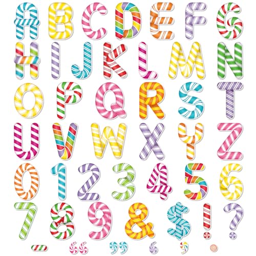 Faccito 176 Pcs Candyland Bulletin Board Letters 4.3 inch Large Colorful Classroom Chalkboard Letters Combo Alphabet Numbers Symbol Cutouts for School Classroom Decor(Candy Style) - style: Candy Style