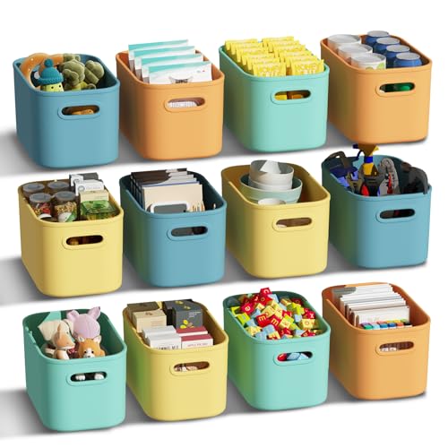 ORGIDOL 12 Pack Colorful Plastic Storage Bins, Storage Container for Organizing, Colored Storage Boxes with Handle for Shelves, Cute Organizer Bins for Craft, Snacks, Cabinet, 9.69x6.7x5.7 inch - color: Colorful, size: 12Pack