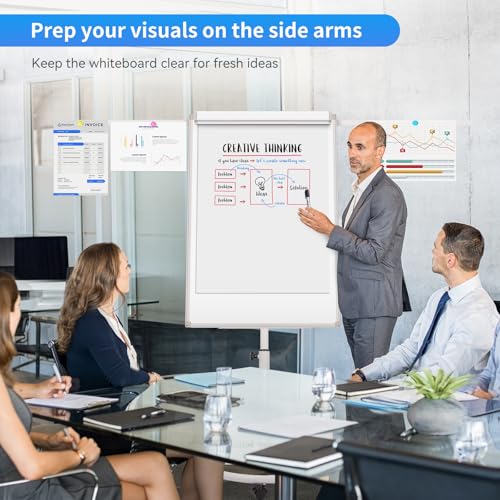 Maxtek Mobile Whiteboard 40 x 28 Inches, Magnetic Dry-Erase Flipchart Easel Stand with Height Adjustment, 2 Extendable Side Arms and 25-Sheet Paper Pad for Office, School, Home - color: Silver, size: 28"W x 40"H
