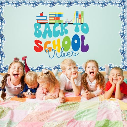 FYSUIMU 65.6 Ft Ocean Wave Bulletin Board Border Under The Sea Scalloped Trim Borders Realistic Blue Sea Wave Classroom Decorations for Back to School Summer Beach Coastal Party Home Office Chalkboard - style: Ocean