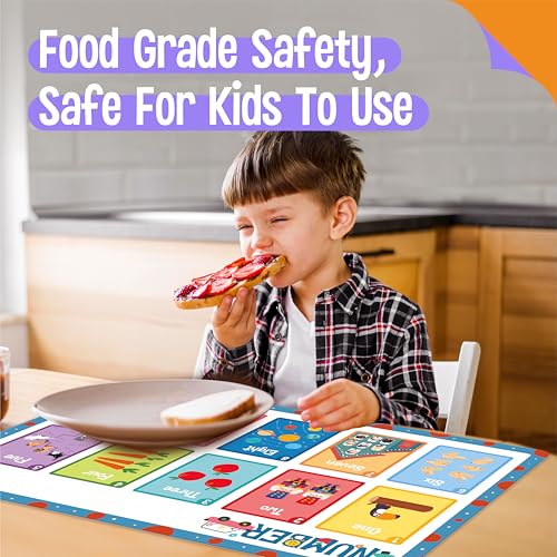 6 Pack Placemats for Kids, Non-Slip Washable, Reusable Alphabet, Number, Shape, Color, America & World Map Themed Educational Placemats for Home, Kindergarten, Classroom, Nursery - style: Education-C