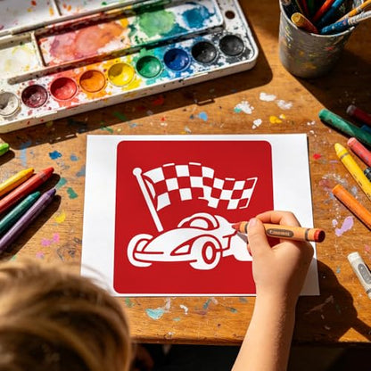 CUTHOLLOW 25PCS Racing and Space Elements Painting Shape Stencils Sets - 8 Inch Reusable&Washable Drawing Template, Different Primary Themed Sidewalk Chalk Art Stencils Kit for Craft Room Wall Paper - style: Racing and Space Elements