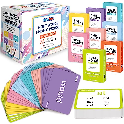 712 Sight Words/Phonics Flash Cards, Dolch & Fry High Frequency Site Words, Learn to Read CVC Blends, Short/Long Vowel Sounds, Flash Cards Games for PreK Kindergarten 1st 2nd 3rd Grade, Kids 4-10 - style: 712 Sight Words