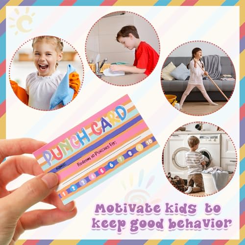 Fumete 400 Pcs Punch Cards for Classroom Reward Cards Behavior Incentive Loyalty Awards for Kids Students Teachers School Business, 8 Styles, 3.5 x 2 in(10 Bright Punches Style) - style: 10 Bright Punches Style
