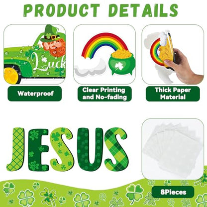 gisgfim St. Patrick's Day Jesus Bulletin Board Decorations Jesus is Our Rock Bulletin Board Set Happy St.Patrick Luck Shamrock Clover Cutouts Borders Decor for Irish Classroom Home Wall(St. Patrick's) - style: St. Patrick's Day Jesus