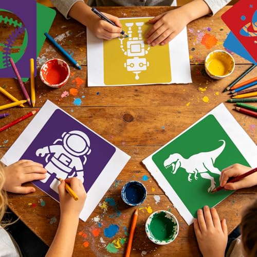 CUTHOLLOW 25PCS Racing and Space Elements Painting Shape Stencils Sets - 8 Inch Reusable&Washable Drawing Template, Different Primary Themed Sidewalk Chalk Art Stencils Kit for Craft Room Wall Paper - style: Racing and Space Elements