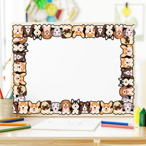 Whaline 32.8 Ft Dog Theme Bulletin Board Border Cute Cartoon Puppy Die Cut Trim Border Roll for Back to School Chalkboard Wall Decor