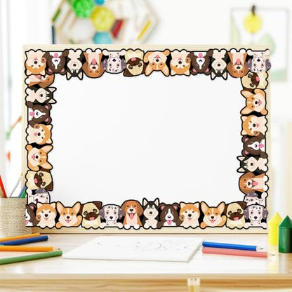 Whaline 32.8 Ft Dog Theme Bulletin Board Border Cute Cartoon Puppy Die Cut Trim Border Roll for Back to School Chalkboard Wall Decor