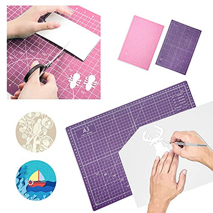 TCAIRG Self Healing Cutting Mat 18 inchx12 inch Non-Slip PVC Double Sided 5-Ply A3 Art Craft Rotating Mat,Sewing Crafts Hobby Fabric Precision Scrapbooking Project(Pink/Purple)